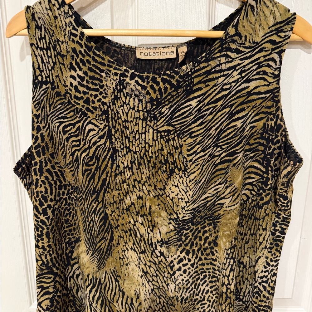 Notations Women's Sleeveless Animal Print Top - Black and Tan